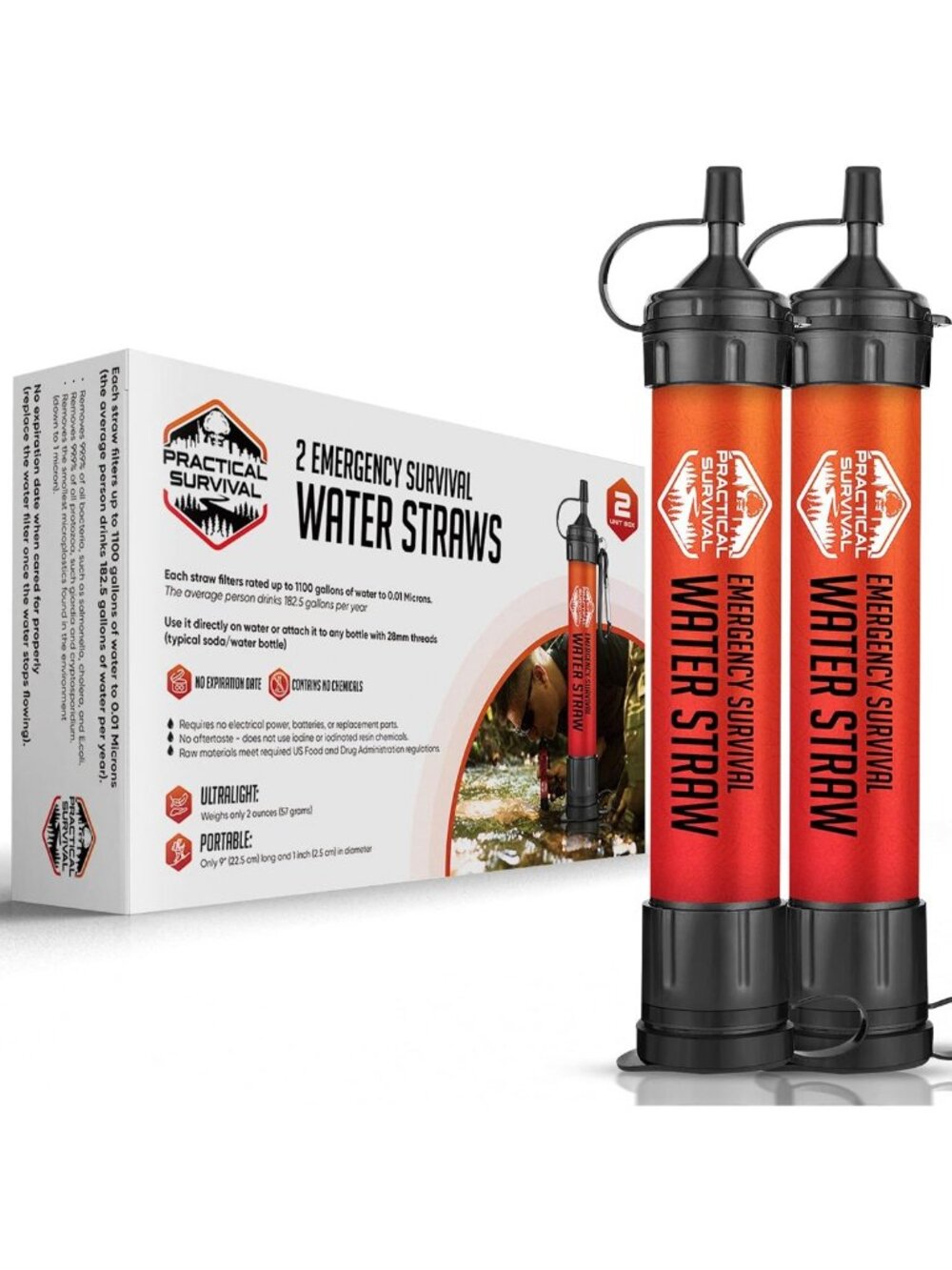 Survival Water Filter Straws, 2-Pack - Reusable Emergency Gear for Clean